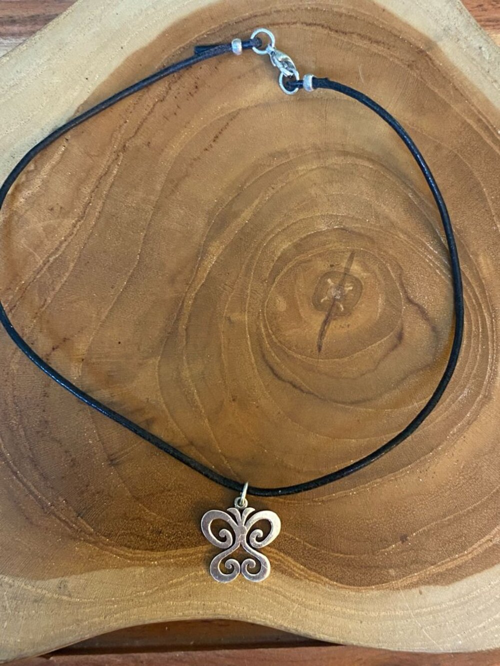 RETIRED James Avery Spring Butterfly Black Leather Necklace, Sterling Silver